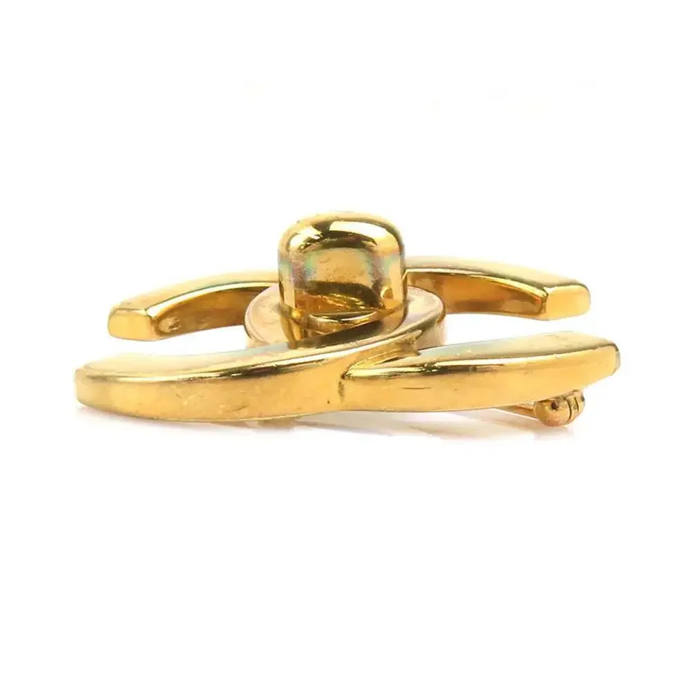 CHANEL Gold Logo Brooch